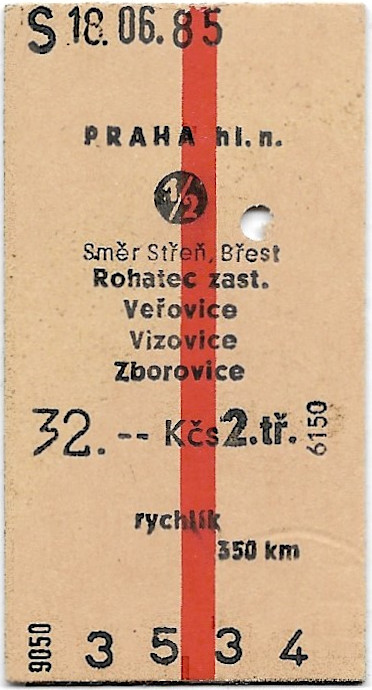 Praha hlavní nádraží - Rohatec zastávka, Veřovice, Vizovice, Zborovice (↟)(½)