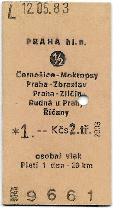 Praha hlavní nádraží - Černošice-Mokropsy, Praha-Zbraslav, Praha-Zličín, Rudná u Prahy, Říčany (½)