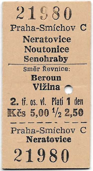 Praha-Smíchov - Neratovice, Noutonice, Senohraby, Beroun, Vižina