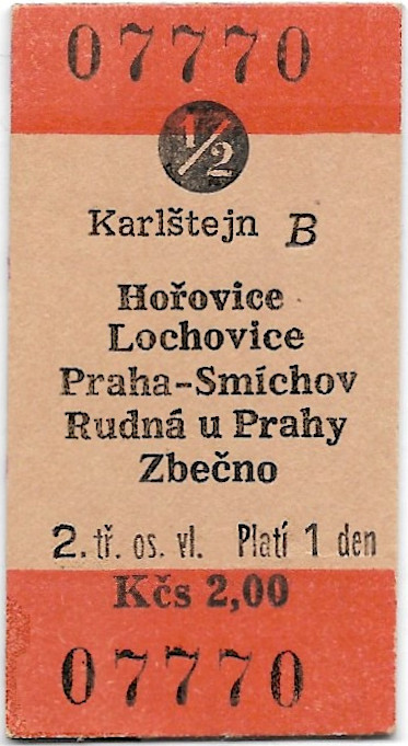 Karlštejn - Hořovice, Lochovice, Praha-Smíchov, Rudná u Prahy, Zbečno (½)