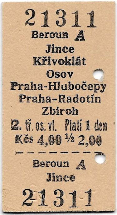 Beroun - Jince, Křivoklát, Osov, Praha-Hlubočepy, Praha-Radotín, Zbiroh